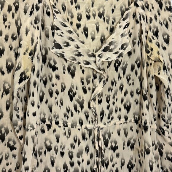 Rebecca Taylor Animal Print Ruffle Long Sleeve Blouse Size 8 - Picture 2 of 5
